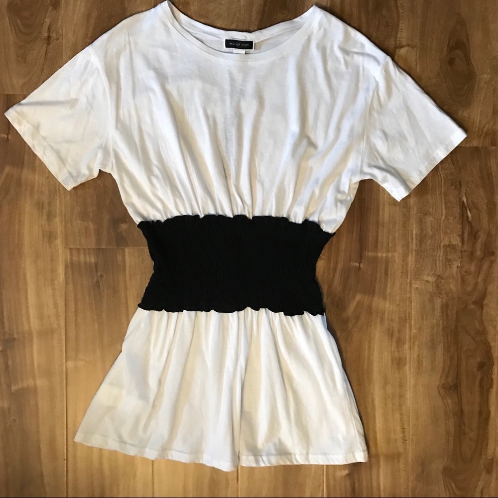 Another Story White & Black Elasticized Waist Top